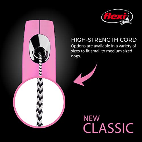 FLEXI® Classic XS Cord Retractable Dog Leash (Pink)-10 ft for Extra Small, Tiny Dogs up to 18 lbs| Ultra Compact Pocket-Size, 3-Finger Grip, German