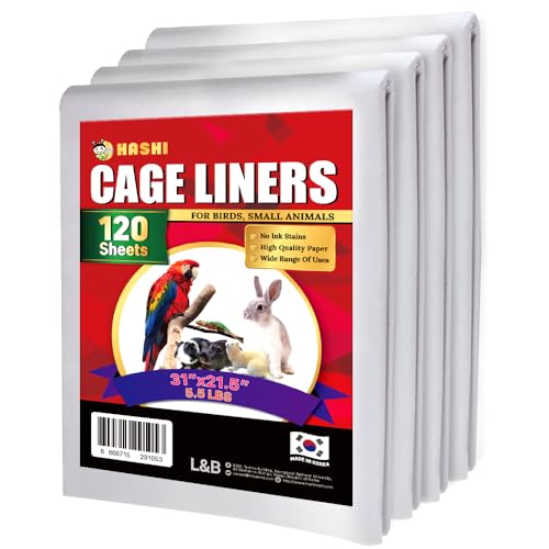HASHI Bird Cage Liner - 120 Disposable Sheets Made from Acid-Free Newsprint. Non-Toxic for Birds, Ideal for Packing, Pet Cages, Crafts, Shipping, and Moving. Easy to Clean (31"x21.5")