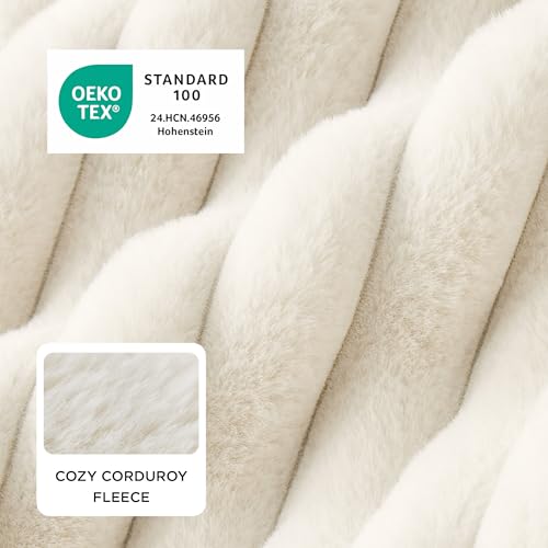 Bedsure ComfyFleece Cute Dog Bed for Small Medium Dogs - Washable Furry Puppy Beds, Rectangle Orthopedic Corduroy Fleece Pet Beds with Removable Zipper Cover, 25x21x7inches, Cream