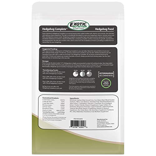 Exotic Nutrition Hedgehog Complete 5 lb - Nutritionally Complete Natural Healthy High Protein Pellets & Dried Mealworms - Food for Pet Hedgehogs