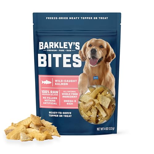 Barkley’s Bag Salmon Bites, Freeze Dried Dog Treats and Food Topper, Made with Wild-Caught Salmon, Bite-Sized Whole Pieces for Training Rewards, for