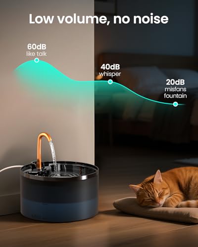 Cat Water Fountain, 71oz/2.1L Cat Fountain for Drinking with Copper Faucet, MISFANS-Designed Pump & Filter, Plastic Automatic Pet Water Fountain Bowl & Dispenser with 3-Pack Replaceable Filters