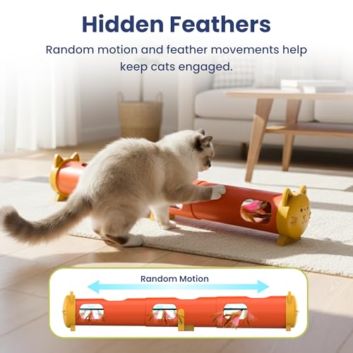 PAWSPIK Electric Feather Teaser Tube Cat Toy, Interactive Automatic Cat Toy for Indoor Cats, Smart Random Feather Play, Long Battery Life, Pet-Safe