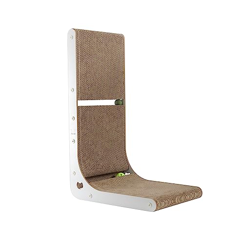 Cardboard Cat Scratcher, Vertical Cat Scratching Board, 23.6 Inch L-Shape Cat Scratch Pads with Built-in Catnip Toy Balls, Wall-Mount Cat Scratchers for Indoor Cats