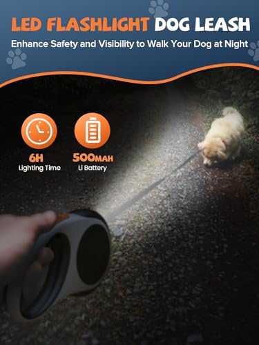 Retractable Dog Leash with LED Flashlight, Douexio Upgrade 3 in 1 Dog Leash Retractable for Small Medium Dogs Up to 66 lbs, 16ft, Anti-Slip Handle