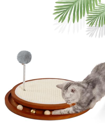 Cat Scratcher, Cat Cratch Sisal Pad with Wooden Roller Ball Toy, Cat Scratchers Interactive Toys for Indoor Cats, Satisfies Kitten’s Scratching, Chasing and Hunting