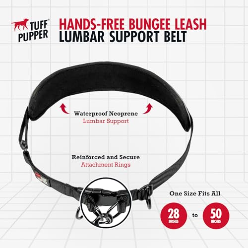 Tuff Pupper Heavy Duty Hands Free Bungee Dog Leash | Two Large Dogs Up to 250 lbs | Comfortable Shock Absorbing Bungee | Reflective Dual Padded