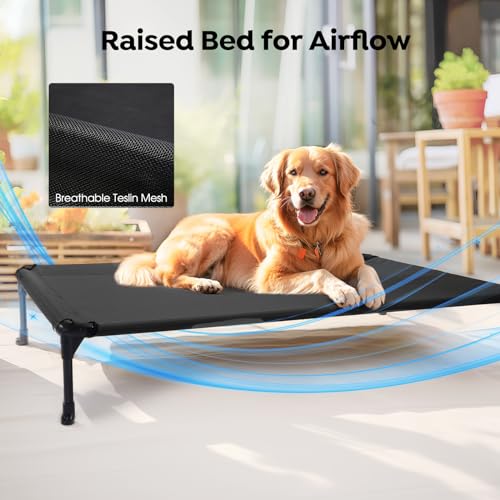 Veehoo Cooling Elevated Dog Bed Add Removable Waterproof Bolster Cushion Mat, Raised Pet Cot with Breathable Teslin Mesh, No-Slip Feet, Dog Couch Bed for Indoor Outdoor, 42x30inches, Black, CWC2331B
