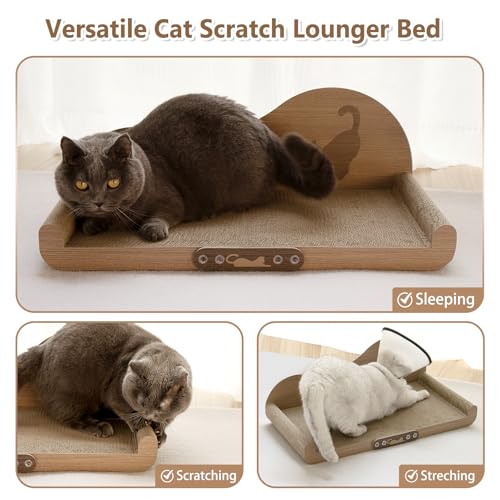 NATUYA Cat Scratcher Cardboard Lounge Bed, 24 Inch Large Cats Scratching Board Couch, Durable Cat Scartch Pad for Indoor Cats