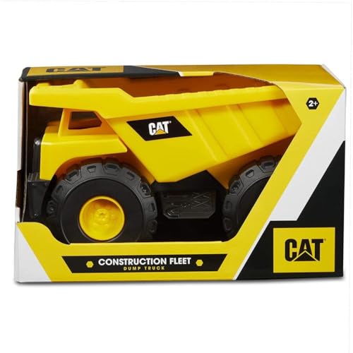 CAT Construction Toys, Construction Fleet 10" Dump Truck Toy - Heavy‑Duty Plastic, Working Tilting Bed & Free‑Rolling Wheels, Indoor/Outdoor Sandbox Truck for Toddlers & Kids Ages 2-6