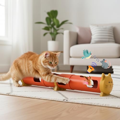 PAWSPIK Electric Feather Teaser Tube Cat Toy, Interactive Automatic Cat Toy for Indoor Cats, Smart Random Feather Play, Long Battery Life, Pet-Safe