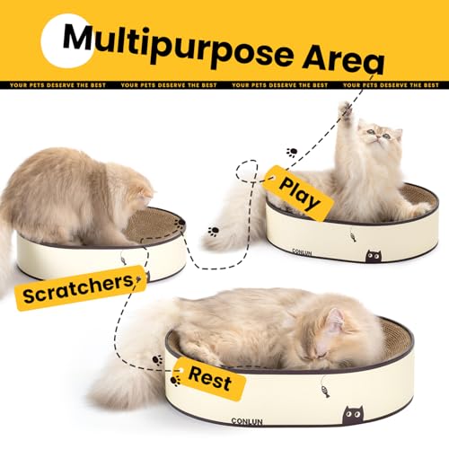 Oval Cat Scratcher Bed, 2-in-1 Cat Scratching Board, Natural Corrugated Cardboard Scratch Pad Lounge, Sealed Base Traps Debris,No Assembly Kitty Furniture,Stylish Colors Blends Any Home Decor