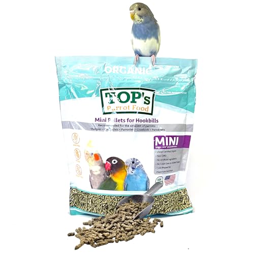 TOP's Parrot Food Mini Pellets Bird Food for Budgies, Cockatiels, Parrotlets, Lovebirds, Parakeets - Non-GMO, Peanut Soy & Corn Free, USDA Organic Certified - 4LBS