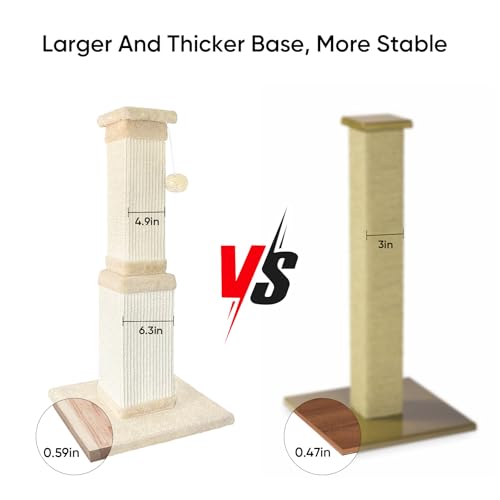 AGYM Cat Scratching Post for Large Cats, Cat Scratcher for Indoor Cats Adults, Sturdy Sisal Scratch Post to Protect Furniture, 32 Inch, Beige