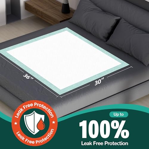 Bed Pads with Adhesive Strips 30''X36'', 30 Count | Extra Large XL Underpads | Secure & Waterproof Chucks for Incontinence Care | for Adults, Seniors, Kids & Pets