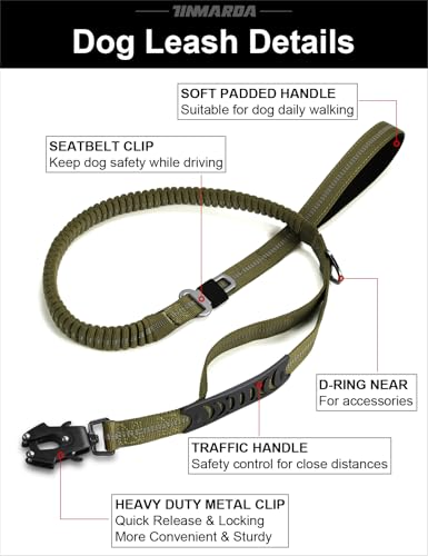 TINMARDA Heavy Duty Dog Leash with 2 Padded Handles & Advanced Easy Metal Clip, 4-6FT Shock Absorbing No Pull Dog Leashes for Medium Large Dogs that