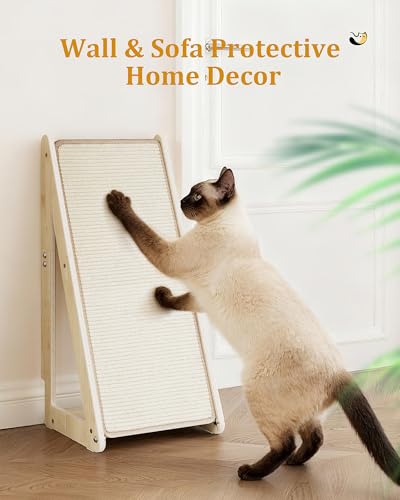 26.4'' Sisal Cat Scratcher Ramp for Indoor Large Cats, Vertical Scratching Post, Wooden Cat Furniture