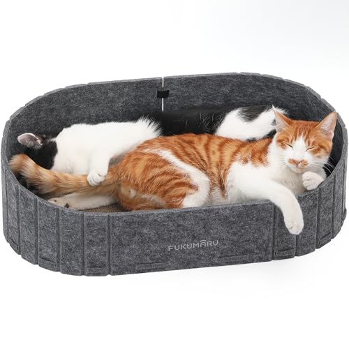FUKUMARU Cat Scratcher, 24 Inch Sofa Shape Cat Scratcher Couch Bed, Reversible Detachable Cats Scratching Board, Round Cats Scratch Pads Refill Indoor, Dark Grey