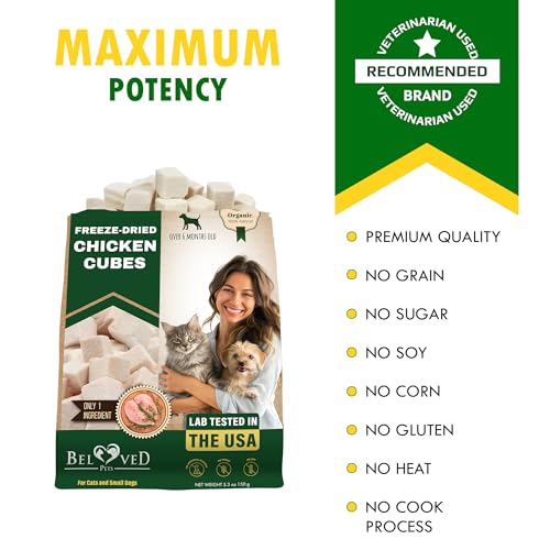 Beloved Pets Dog & Cat Treats Freeze Dried Chicken Cubes 5.3 oz - All Natural Meat Raw Pet Food - Human Grade High-Protein Snacks & Grain-Free Jerky Chews for Cats and Small Dogs