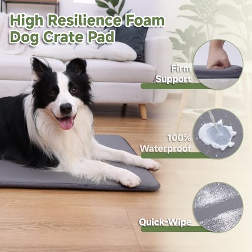 Dog Crate Pad, Double-Sided Waterproof Crate Mat Bed, Outdoor Kennel Mat Pet Sleeping for Medium Large Dogs, Clooling, Waterproof, Wipeable, Anti-Slip, Kennel Pads 35 x 22 Inch, Dark Gray