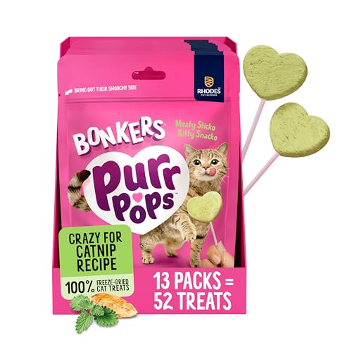 Bonkers Purrpops Freeze-Dried Catnip Flavored Lollipop Treats for Cats, 4 Pack (Pack of 13)