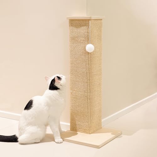 PETKARAY Couch Corner Cat Scratcher, 28'' Corner Scratching Post Cat Wall Scratcher, Sisal Scratch Pad for Sofa, Wall Furniture Protector with Toy Ball