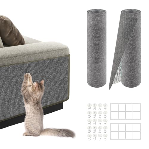 2Pack Total 78.7"x15.8" Cat Scratch Mat for Cat Couch Furniture and Wall Protector | Trimmable Self-Adhesive Carpet Climb Cat Scratcher for Covering Cat Tower and Replacement Pads (Light Grey)