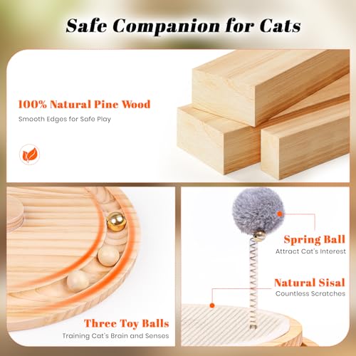 LMUGOOS Cat Scratcher, Cat Natural Sisal Scratching Pad, Kitten Interactive Toy with Ball Track Spring Ball for Chasing Hunting Mental Physical Exercise Puzzle