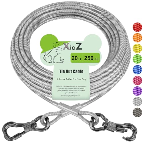 XiaZ Dog Tie Out Cable, Heavy Duty Dog Chains for Outside with Lockable Hook, Pet Runner Cable Leads for Yard, Dogs Line Tether for Small Medium