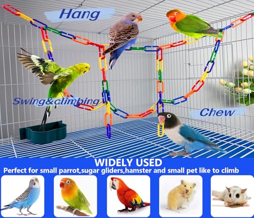200-Piece Rainbow Plastic Chain Links & Toys - Interlocking C-Clip Bird Cage Accessories for Parakeets, Sugar Gliders, Small Pets (Climbing/Swinging Toys)