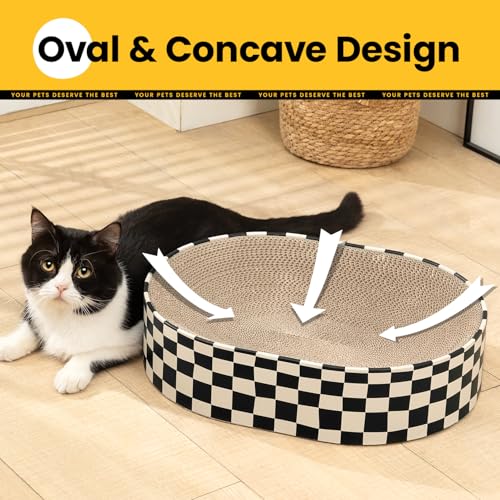 Cat Scratcher Cardboard,2 in 1 Oval Cat Scratch Pad Bowl for Indoor Kitty Grinding Claw,Round Kittens Scratching Board Corrugated Lounge Pet Beds&Furniture Protector for Sofas