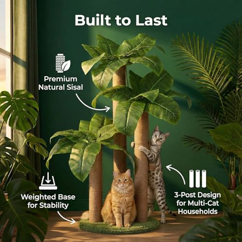 31.5Inch Cat Scratching Post,Cat Scratcher Tree with 3 Scratching Poles & 2 Interactive Dangling Balls,Cats Scratching Posts for Indoor Kitten & Adult Cats