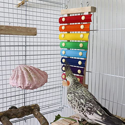 Dnoifne Colorful Bird Xylophone Toy, Suspensible Funny Xylophone Toy with 8 Metal Keys, Cage Accessories for Chicken Birds Parrots Parakeets Cockatiels Budgies Love Birds