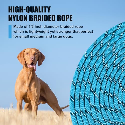 lynxking Long Dog Leash Reflective 15ft 30ft 50ft Check Cord Training Lead Padded Handle Heavy Duty Rope for Puppy Small Medium Large Dogs (Light