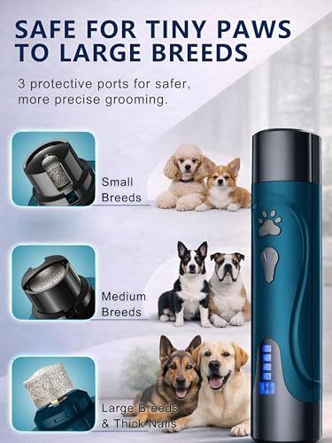 YABIFE Super Quiet Dog Nail Grinder & Clippers Kit with 2 LED Lights, 3 Speeds Up to 12,000 RPM, Lower Than 30dB Electric Pet Nail Trimmer for Small Medium Large Dogs and Cats