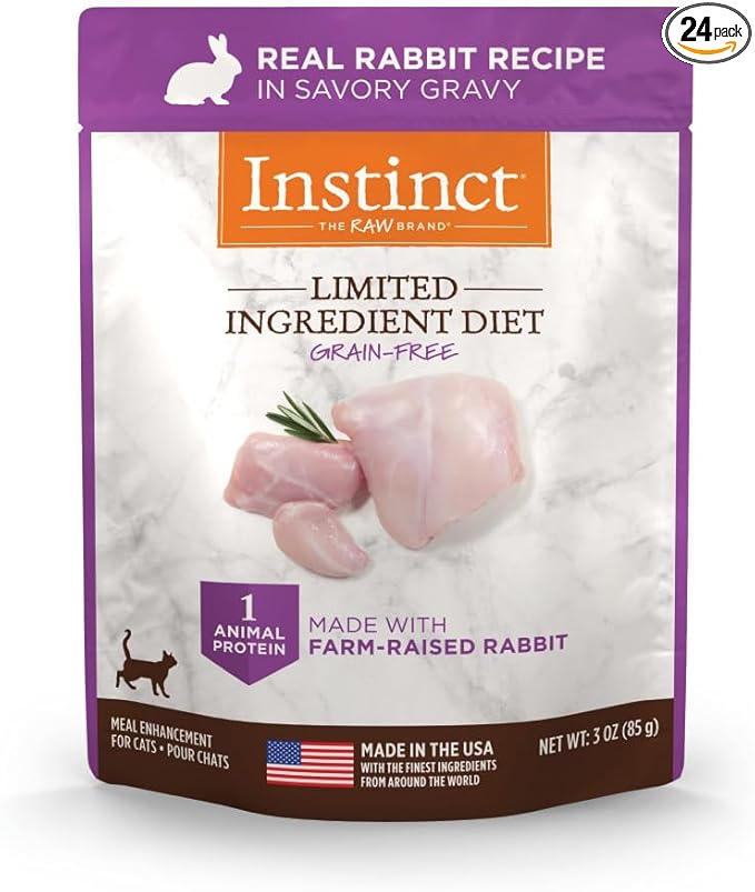 Instinct Limited Ingredient Diet, Natural Wet Cat Food Topper, Grain Free Recipe - Real Rabbit, 3 oz. Pouches (Pack of 24)