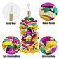 Large Bird Toys, Multi-Color Wooden Block with Bamboo Support Bird Chewing Toy Parrot Cage Bite Toy for Macaws Cokatoos African Grey and Large Medium Parrot Birds