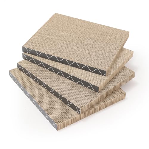 Hide & Scratch Cat Scratcher Pad – 4 Pack | Double-Sided Cardboard Refills for Our Scratching Box | Reversible Corrugated Board for Indoor Cats | Toy Mat for Kitten Claw Play & Furniture Protection