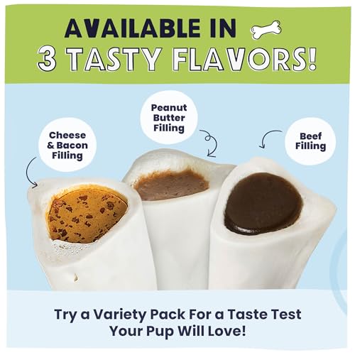 Pawstruck Large 5-6" Filled Dog Bones, Peanut Butter Flavor - Made in USA, Long Lasting Stuffed Femur for Aggressive Chewers, Dental Treat - Pack of