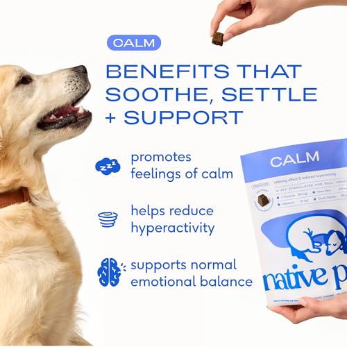 Native Pet Calming Chews for Dogs - Promotes Calming Effect, Supports Emotional Balance & Reduces Hyperactivity - Hemp Seed, Melatonin for Dogs, L-Theanine & Casein - 30 Chews