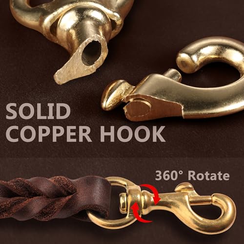 QUMY Leather Dog Leash 6ft, Heavy Duty Dog Training Leash for Large and Medium Dogs, Soft and Strong Genuine Leather Braided Handmade Long Lead Leash