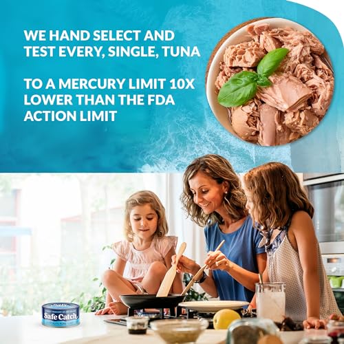 Safe Catch Canned Wild Tuna Fish, Wild Caught, Lowest Mercury, Gluten-Free, Kosher, Non-GMO, Whole30 Approved, Paleo, Keto Food, 5oz Can, 12-Pack