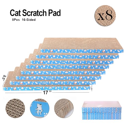 8 Packs in 1 Cat Scratch Pad, Cat Scratcher Cardboard,Reversible,Durable Recyclable Cardboard, Premium Scratch, Suitable for Cats to Rest, Grind Claws and Play (0.8" H(8 Packs))