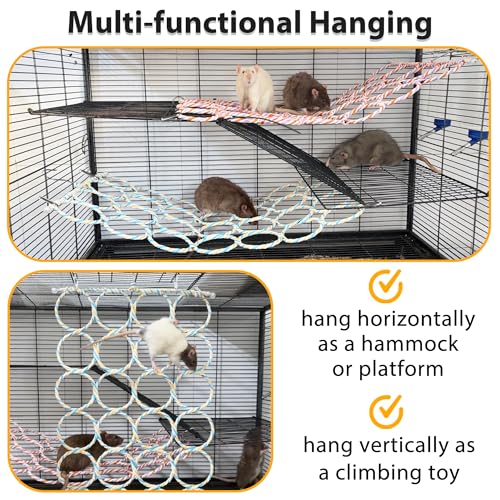 1Pcs Rat Climbing Rope Net Toy for Cage, Bird Hemp Rope Perch Swing, Ladder Rope Bridge Hanging Hammock, Small Animal Activity Toy for Mouse, Mice, Parrot, Bird (Random Color)