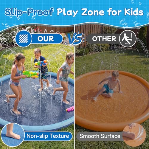 Non Slip Splash Pad for Kids and Dogs, 80" Sprinkler Splash Pad with 5mm Reinforced Edges,0.58mm Thickened Dog Pool,Outdoor Water Toys for