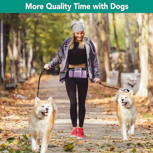 PetAmi Premium Hands Free Dog Leash for 2 Dogs, Adjustable Waist Belt Leash for Dog Walking, Fanny Pack Accessories Bag Dual Bungee Leash for
