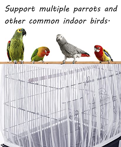 Tamu style Bird Cage Seed Catcher, Large, Stretchy Form Fitting Mesh Skirt Cover for Parrot Enclosures, Light and Breathable Fabric, Prevent Scatter and Mess, Reusable, Adjustable, Lightweight, White