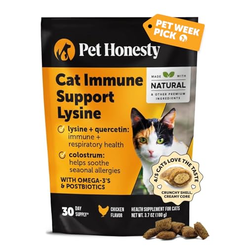 Cat Immune Support Lysine – Allergy Relief & Immune Health Supplement for Cats with L-Lysine, Colostrum, Quercetin & Omega-3 – Soothes Sneezing, Runny Nose & Itchy Skin Chicken, (30-Day Supply)