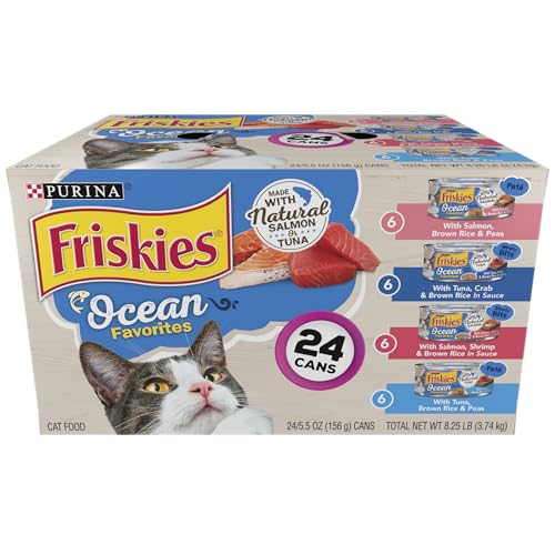 Purina Friskies Ocean Favorites Wet Cat Food Pate and Meaty Bits Variety Pack With Salmon and Tuna - (Pack of 24) 5.5 oz. Cans