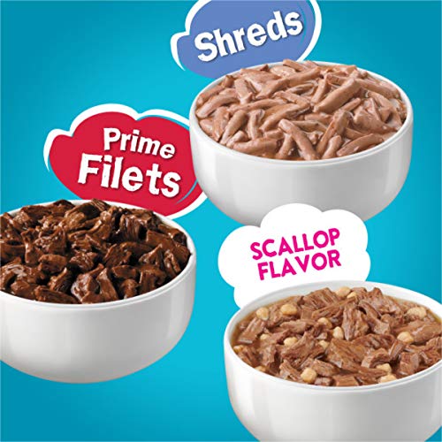 Purina Friskies Wet Cat Food Variety Pack Fish-A-Licious Extra Gravy,  Filets and Tasty Treasures - (Pack of 32) 5.5 oz. Cans